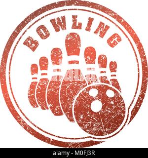 Abstract bowling rubber stamp grunge design dans les tons rouges. Illustration de Vecteur