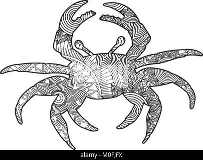 Faites à la main pour des profils pages à colorier avec le crabe zentangle croquis monochromes Illustration de Vecteur