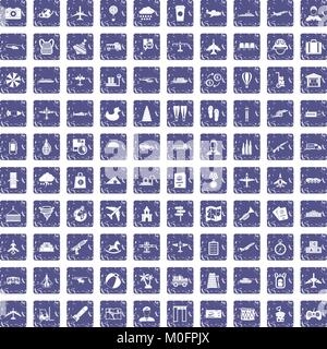 Plan 100 icons set grunge sapphire Illustration de Vecteur