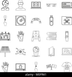 Apprentissage Cyber icons set style du contour, Illustration de Vecteur