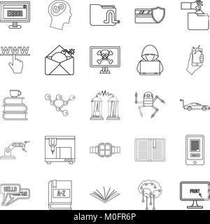 La cybernétique icons set style du contour, Illustration de Vecteur