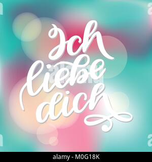 Ich liebe dich. Déclaration d'amour en allemand. Phrase manuscrite romantique sur l'amour. Lettrage à la main à Valentines Day design, carte postale de mariage Illustration de Vecteur