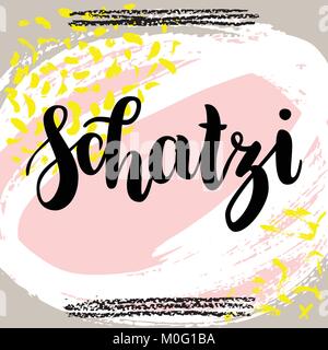 Schatzi - sweetheart en allemand. Happy Valentines Day card, le lettrage sur fond abstrait coloré. Vector illustration. Illustration de Vecteur