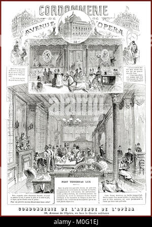 Magazine satirique français La vie Parisienne 1888, belle et artistique de la publicité d'un célèbre l'atelier de schoemaker Banque D'Images