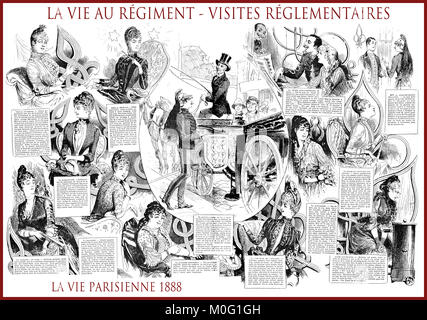 Magazine satirique français La vie Parisienne 1888, page centrale : la vie au régiment - la vie du régiment. L'humour, caricatures, portraits Banque D'Images