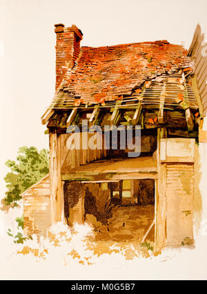 Cottage en ruine, aquarelle illustration couleur à partir de 1888 l'art d'esquisses de la nature par Philip H Delamotte Banque D'Images