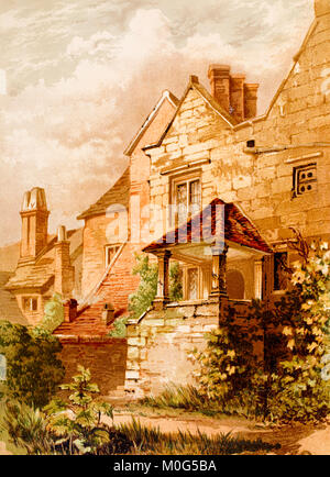 Vieille maison Porche, East Grinstead, aquarelle illustration couleur à partir de 1888 l'art d'esquisses de la nature par Philip H Delamotte Banque D'Images