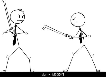 Dessin conceptuel de deux hommes d'argumenter et prêts à se battre avec des épées Illustration de Vecteur