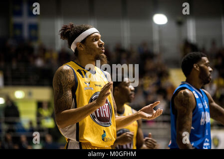 Deron Washington (Fiat Torino Auxilium)au cours de la Serie A un match de basket-ball. Torino FIat Auxilium vs professionnels Casa Brindisi. Happy Casa Brindisi a gagné 68-82 à Turin en Italie, Ruffini Pala 21 janvier 2018. Banque D'Images