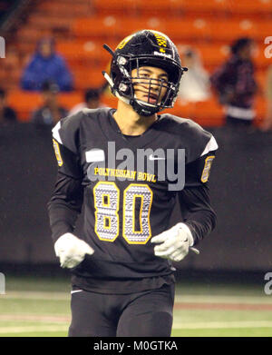 20 janvier 2018 - L'équipe de wide receiver Makai Shakir Khalil # 80 (Visra Murrieta HS / Boise State commit) au cours de la haute école de football Polynésien Bowl showcase au Aloha Stadium d'Honolulu, Hawaii - Michael Sullivan/CSM Banque D'Images