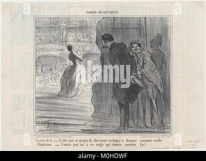Une illustration française de 1856 intitulée *la mère de la chanteuse* tirée de *croquis dramatiques* dans *le Charivari* représente la mère d’une chanteuse, reflétant l’expression artistique et culturelle française du XIXe siècle. Banque D'Images