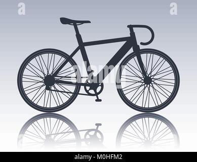 L'icône de la montagne Vélo Silhouette miroir avec réflexion, isolé dans la couleur noire, vector illustration. Illustration de Vecteur