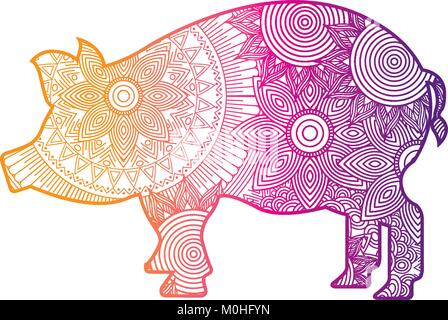 Faites à la main pour des profils coloriage de cochon avec zentangle Illustration de Vecteur