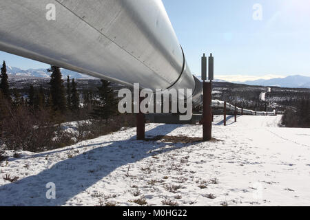 Le système de pipeline Trans-Alaska le long de l'autoroute Richardson en Alaska. Le pipeline de pétrole brut se déplace de Prudhoe Bay à Valdez. Banque D'Images