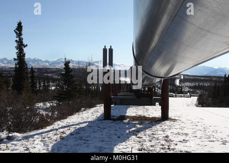 Le système de pipeline Trans-Alaska le long de l'autoroute Richardson en Alaska. Le pipeline de pétrole brut se déplace de Prudhoe Bay à Valdez. Banque D'Images