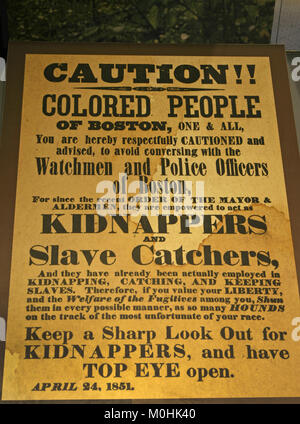 La lutte contre l'esclavage et de l'enlèvement de l'avis de prudence pour Boston, le 24 avril 1851, Musée de l'Immigration, Ellis Island, Upper New York Bay, New York Banque D'Images