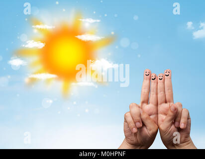 Happy happy smiling doigts avec plein soleil et nuages illustration Banque D'Images