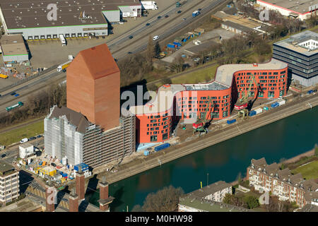 Vue aérienne, NRW Archives d'État à l'intérieur du port, centre, port intérieur de Duisburg, Duisburg, Ruhr, Nordrhein-Westfalen, Allemagne, Europe, Duisburg, Ruh Banque D'Images