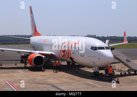 CURITIBA, BRÉSIL - 9 octobre 2014 : Les travailleurs de la compagnie aérienne Gol poignée à Boeing 737-800 de l'aéroport de Curitiba, au Brésil. Le GED est la 2ème plus grande compagnie aérienne brésilienne par Banque D'Images