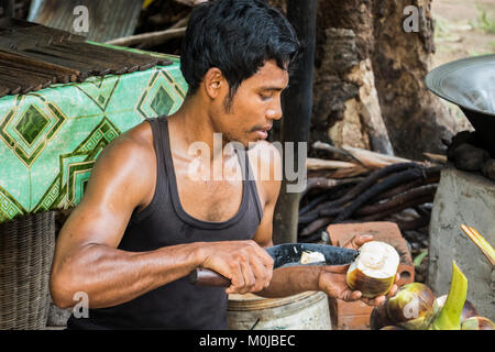 L'homme préparer le sucre de palme dans un village près de Siem Reap, Siem Reap, Cambodge Banque D'Images