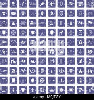 Bouclier 100 icons set grunge sapphire Illustration de Vecteur