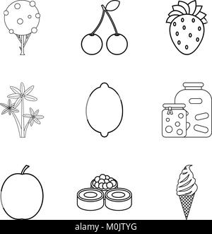 Plateau à fruits icons set style du contour, Illustration de Vecteur