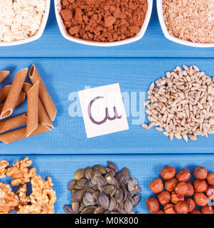 Produits ou ingrédients contenant du cuivre et les fibres alimentaires, les sources naturelles de minéraux, d'une nutrition saine Banque D'Images