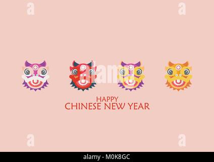 Joyeux Nouvel An chinois avec la danse des lions. Vector illustration Illustration de Vecteur