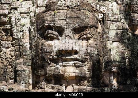 Détail de la face de la tour de la Victoire (gopuram) ; Angkor Thom, Siem Reap, Cambodge Banque D'Images