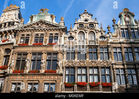 Les bâtiments d'arrière-plan Louve, sac et brouette. Grand Place, Bruxelles, Belgique. La Louve, sac et Brouette sont un groupe de maisons qui n'ont pas été reconstruits Banque D'Images