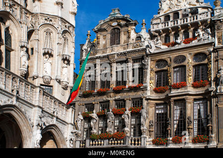 Les bâtiments d'arrière-plan Louve, sac et brouette. Grand Place, Bruxelles, Belgique. La Louve, sac et Brouette sont un groupe de maisons qui n'ont pas été reconstruits Banque D'Images