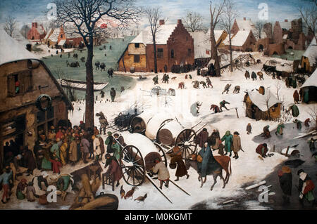 Le recensement à Bethléem, 1566 Pieter Bruegel l'Ancien, Musées royaux des Beaux-Arts de Belgique, Musées royaux des beaux-Arts, Rue du Musée, Bruxelles, Belgique Banque D'Images