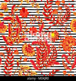 Motif transparent à rayures. Dessiner à main papier peint fleuri. Frontière ornementaux colorés Illustration de Vecteur