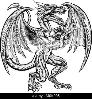 Dessin Dragon en gravure sur bois de style Vintage Illustration de Vecteur