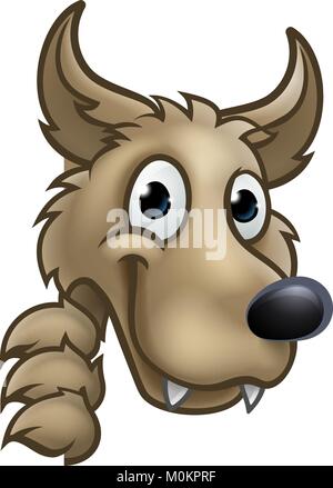 Wolf Personnage Mascot Peeking autour de signer Illustration de Vecteur