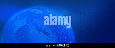 Blockchain thème graphique bleu fond avec des lignes de connexion. Nouveau concept de technologie de connectivité mondiale Banque D'Images