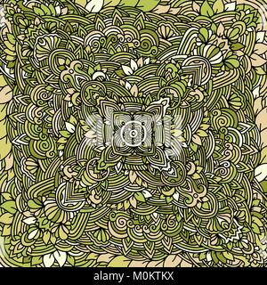 Couleur motif Mandala fond vert. Vector illustration. Illustration de Vecteur