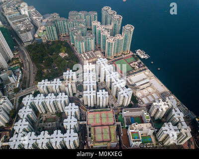 Logement privé de Hong Kong du drone view Banque D'Images