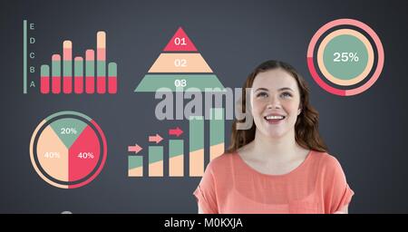 Femme avec des statistiques graphiques colorés Banque D'Images