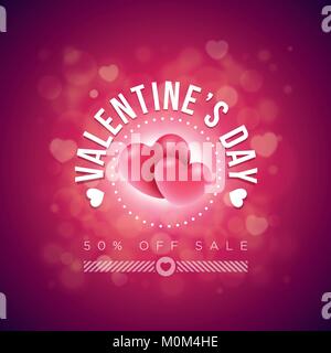 Valentines Day vente design. Un couple des coeurs ballon rouge sur fond flou. Vector illustration. Site idéal pour les bannières, flyers, invitation, po Illustration de Vecteur