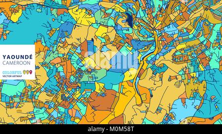 Yaoundé, Cameroun, Vecteur coloré Artmap. Blue-Orange-Version jaune pour le site Web Infographie, l'Art de mur et fond de carte de Vœux. Illustration de Vecteur