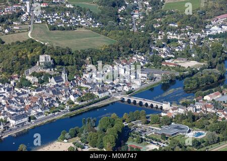 France,Loir et Cher,Montrichard Val de Cher,le village sur le cher (vue aérienne) Banque D'Images