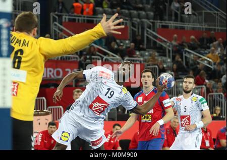 (C) LAURENT / LAIRYS LEMOUSTICPRODUCTION / MAXPPP - à Zagreb le 22-01-2018 - CHAMPIONNAT D'EUROPE (MATCH DE POULE) EQUIPE DE SERBIE CONTRE L'EQUIPE DE FRANCE - LUC ABALO Banque D'Images