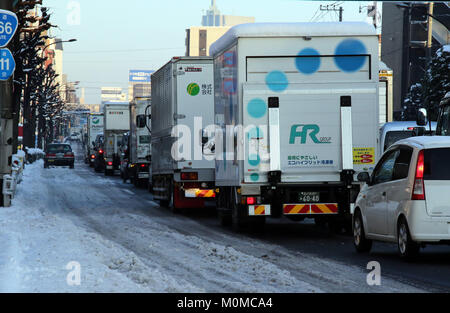 Tokyo, Japon. 23 Jan, 2018. Embouteillage est causée par les fortes chutes de neige à Tokyo le mardi, Janvier 23, 2018. Couverture de neige couverts zone métropolitaine de Tokyo et au Japon, l'agence météorologique a émis un avertissement de neige lourde. Credit : Yoshio Tsunoda/AFLO/Alamy Live News Banque D'Images