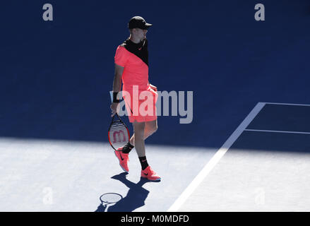 Melbourne, Australie. 23 Jan, 2018. Joueur de tennis Britannique Kyle Edmund est en action au cours de sa 1/4 finale à l'Open d'Australie contre le Bulgare Grigor Dimitrov tennis player on Jan 23, 2018 à Mebourne, Australie. Credit : YAN LERVAL/AFLO/Alamy Live News Banque D'Images