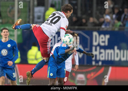 Hamburg, Deutschland. 08Th jan 2016. duels, Luftkampf Albin EKDAL, zwischen (HH)(l.) und Victor (OSIMHEN Spielszene WOB) ; ; Fussball 1. Bundesliga, 15. journée, le HSV Hambourg Hambourg Hambourg (HH) - VfL Wolfsburg (WOB) 0:0, am 09.12.2017 à Hambourg/Allemagne. Dans le monde d'utilisation |Crédit : afp/Alamy Live News Banque D'Images