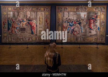 Londres, Royaume-Uni. 23 janvier, 2018. Les tapisseries de Mortlake - Charles Ier : Roi et collectionneur, une nouvelle exposition à la Royal Academy of Arts, en partenariat avec Royal Collection Trust. Il fait partie de l'Académie royale de l'année du 250e anniversaire et se déroule du 27 janvier au 15 avril 2018. Crédit : Guy Bell/Alamy Live News Banque D'Images