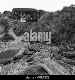 Bunker allemand, Leffrinckoucke batterie reste, Dunkerque, Nord, France Banque D'Images