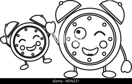 Kawaii cartoon deux heure de l'alarme de l'horloge Illustration de Vecteur