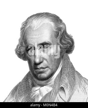 James Watt. Portrait de la xviiième ingénieur mécanicien et inventeur de la machine à vapeur à condensation. Gravure par William G Jackman, 1880. Banque D'Images